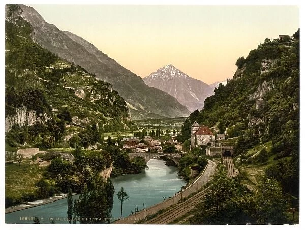 St. Maurice, the bridge and entrance to tunnel, Valais, Alps