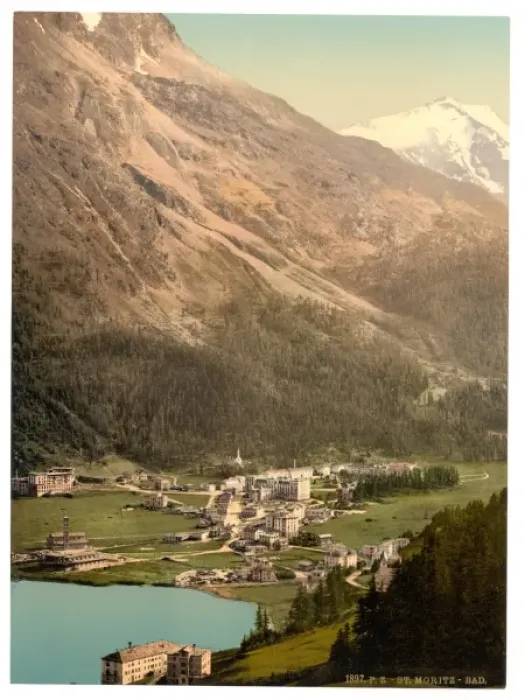 Framed Print : St. Moritz, village and baths, with Piz Surlej, Grisons, Swi Framed Print : St. Moritz, village and baths, with Piz Surlej, Grisons, Swi