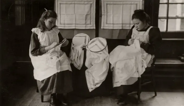 Framed Print : St Nicholas Home, Pyrford, Surrey - Girls Sewing Framed Print : St Nicholas Home, Pyrford, Surrey - Girls Sewing