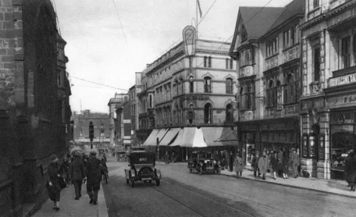 Framed Print : St Peters Street, Derby, with traffic and pedestrians