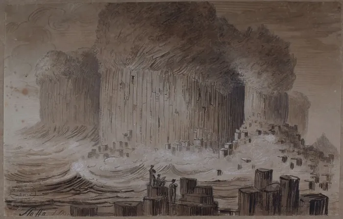 Framed Print : Staffa. Drawing of Staffa, by James Skene (1775-1864) Framed Print : Staffa. Drawing of Staffa, by James Skene (1775-1864)