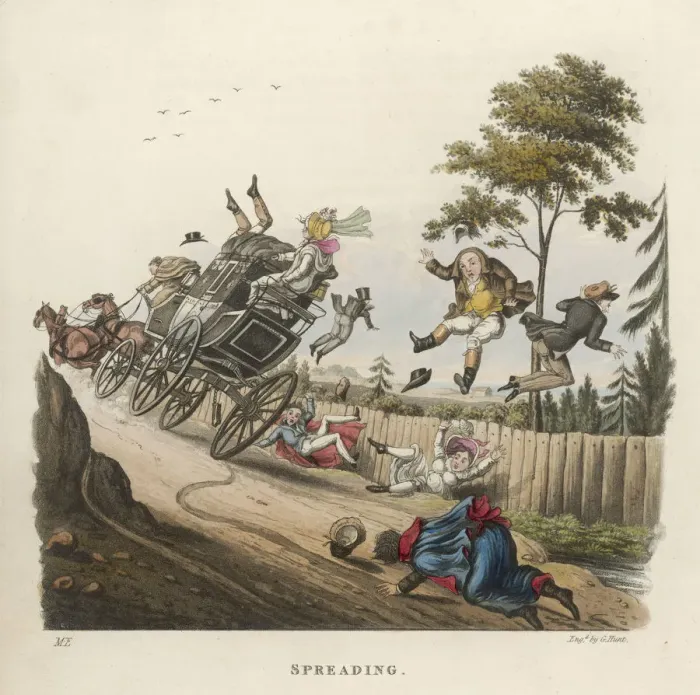Framed Print : Stagecoach Accident with People Thrown from Carriage Framed Print : Stagecoach Accident with People Thrown from Carriage