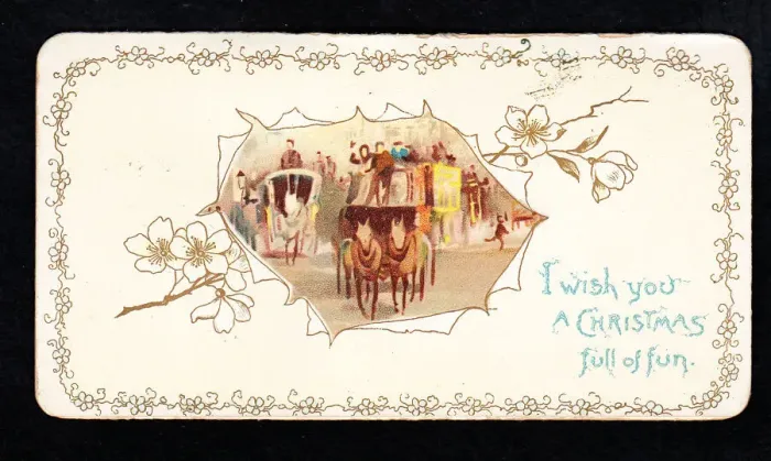 Framed Print : Stagecoaches and passengers on a Christmas card Framed Print : Stagecoaches and passengers on a Christmas card