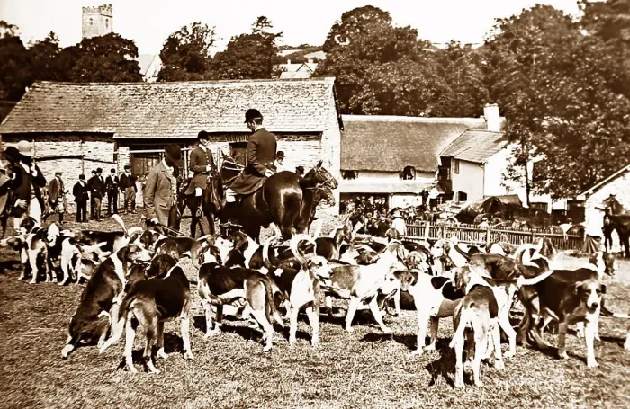 Framed Print : Staghounds Meet at Winsford in Somerset - Victorian period Framed Print : Staghounds Meet at Winsford in Somerset - Victorian period