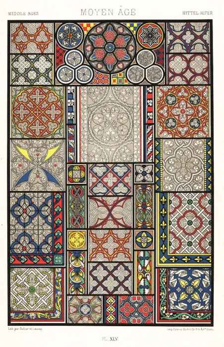Framed Print : Stained glass, painted glass and Grisaille windows from the Midd Framed Print : Stained glass, painted glass and Grisaille windows from the Midd