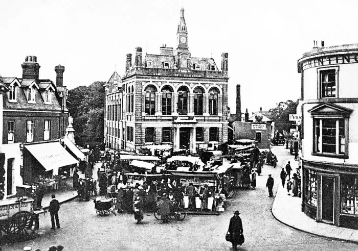 Framed Print : Staines Market Square early 1900s Framed Print : Staines Market Square early 1900s