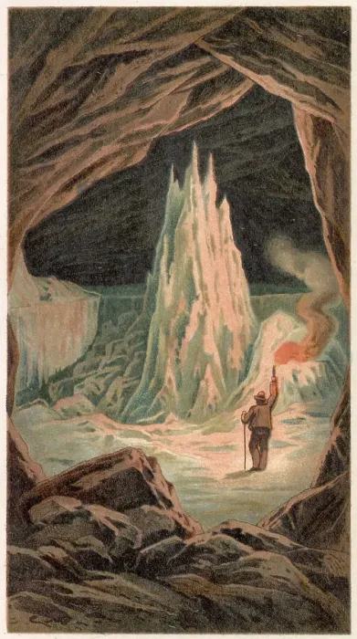 Framed Print : Stalagmite of ice in the cave at Beilstein in Syria seen in 1889 (Austria) Date: 1889 Framed Print : Stalagmite of ice in the cave at Beilstein in Syria seen in 1889 (Austria) Date: 1889