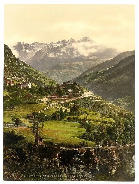 Stalden, railway station and hotel, Valais, Alps of, Switzer