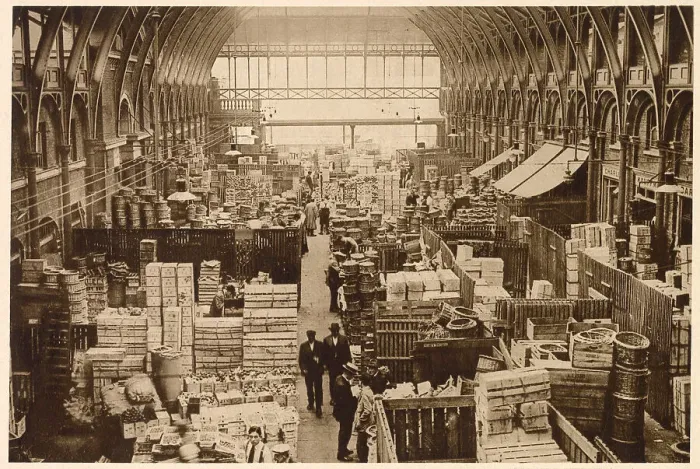 Framed Print : Stalls with wooden partitions selling fresh fruit wholesale. Date: 1937 Framed Print : Stalls with wooden partitions selling fresh fruit wholesale. Date: 1937
