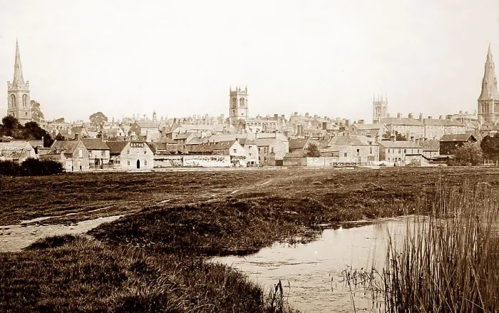 Framed Print : Stamford from the meadows, Victorian period Framed Print : Stamford from the meadows, Victorian period
