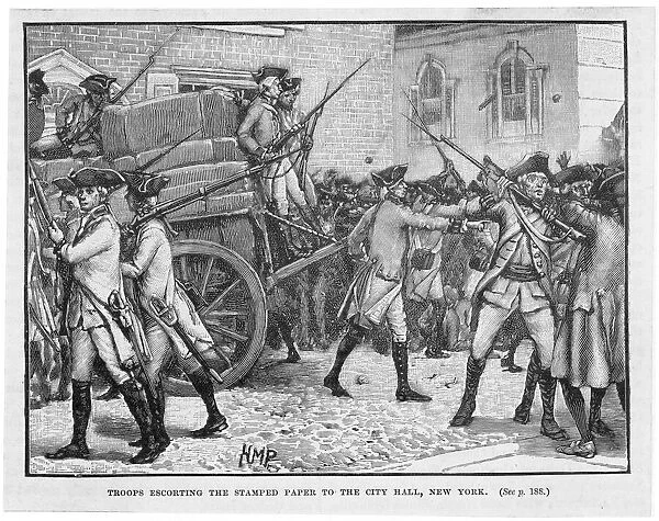 Stamp Act, New York. Stamp Act introduced in New York - troops escort the
