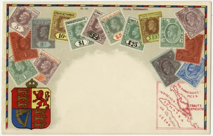 Framed Print : Stamp Card produced by Ottmar Zeihar - Straits Settlements Framed Print : Stamp Card produced by Ottmar Zeihar - Straits Settlements