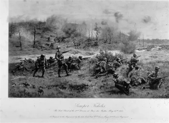 Framed Print : Last stand of the 2nd Devons at Bois des Buttes, WW1 Framed Print : Last stand of the 2nd Devons at Bois des Buttes, WW1
