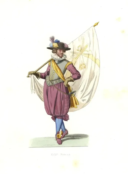 Framed Print : Standard bearer for a company of arquebusiers, 17th century Framed Print : Standard bearer for a company of arquebusiers, 17th century