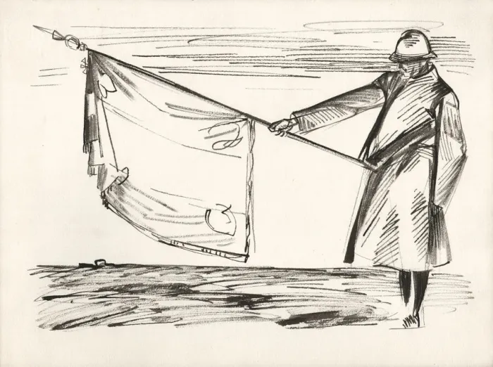 Framed Print : Standard bearer lowering flag, WW1 Framed Print : Standard bearer lowering flag, WW1
