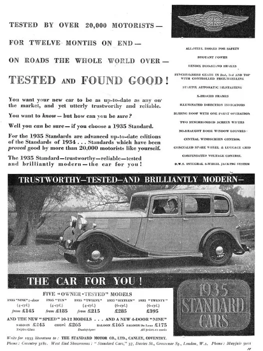 Framed Print : Standard Cars For 1935. Tested And Found Good! Framed Print : Standard Cars For 1935. Tested And Found Good!