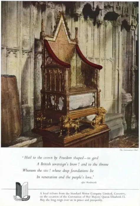 Framed Print : Standard Motor Company advert featuring Coronation Chair, 19 Framed Print : Standard Motor Company advert featuring Coronation Chair, 19