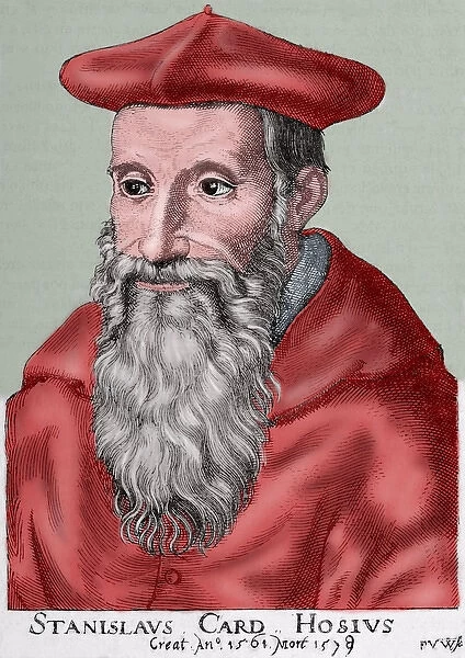 Stanislaus Hosius (1504-1579). Engraving. Colored