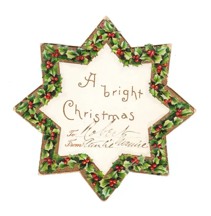 Framed Print : Star-shaped Christmas card with holly border Framed Print : Star-shaped Christmas card with holly border
