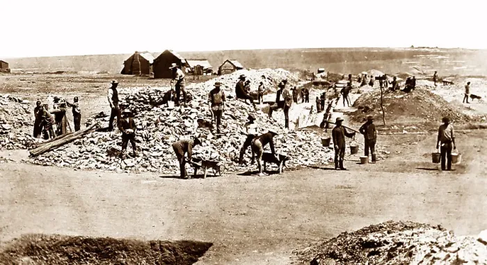 Framed Print : Starting a gold mine in South Africa - Victorian period Framed Print : Starting a gold mine in South Africa - Victorian period