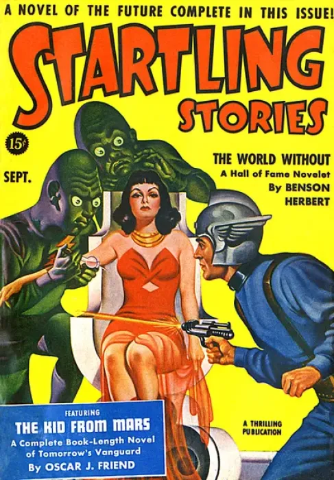 Framed Print : Startling Stories scifi magazine cover, alien injection Framed Print : Startling Stories scifi magazine cover, alien injection