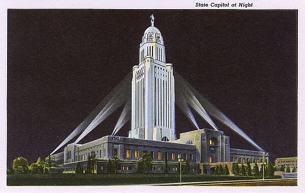 State Capitol at night, Lincoln, Nebraska, USA