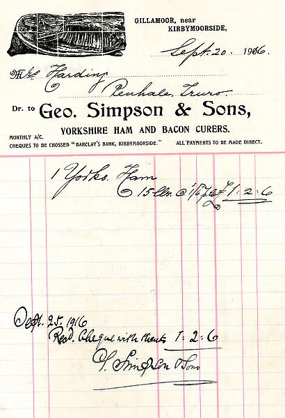 Stationery, George Simpson & Sons, Gillamoor, Yorkshire