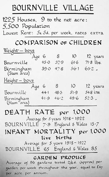 Statistics, Bournville village