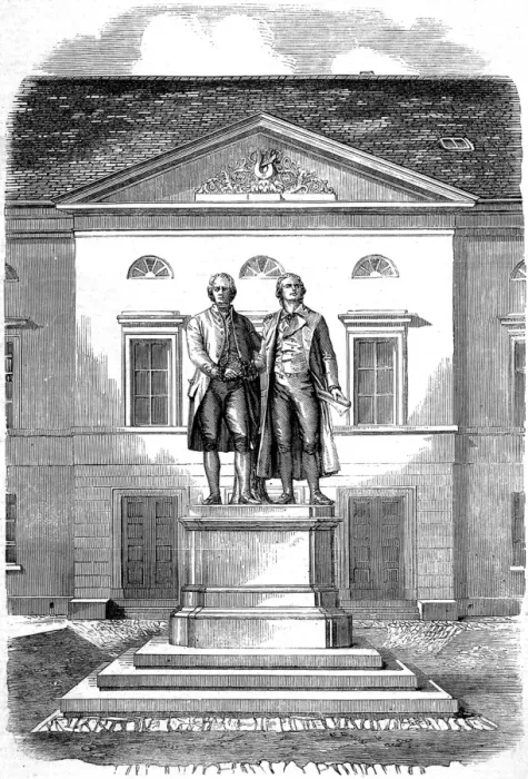 Framed Print : Statue of Goethe and Schiller, Weimar, 1858 Framed Print : Statue of Goethe and Schiller, Weimar, 1858