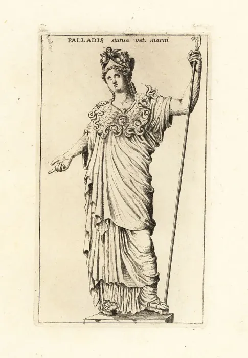 Framed Print : Statue of Roman goddess Athena Pallas, with crown, breastplate a Framed Print : Statue of Roman goddess Athena Pallas, with crown, breastplate a