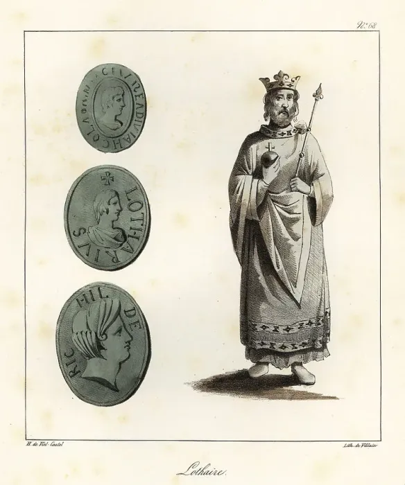 Framed Print : Statue and seals of Lothair I or Lothar I (795-855), Emperor of