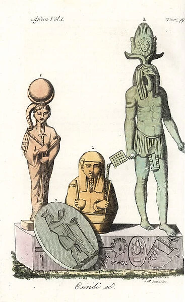 Statues and depictions of the Egyptian god Osiris