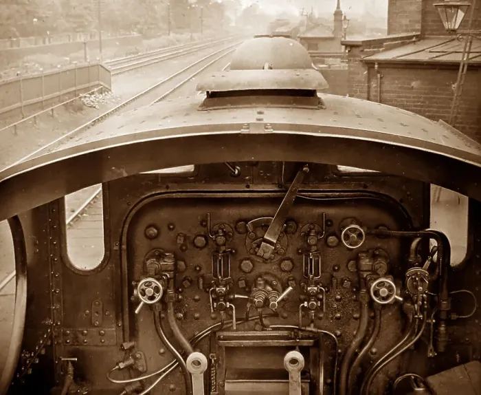 Framed Print : Steam engine cab, early 1900s Framed Print : Steam engine cab, early 1900s