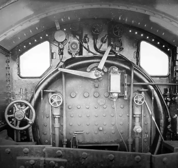 Framed Print : A steam engine cab, Victorian period Framed Print : A steam engine cab, Victorian period