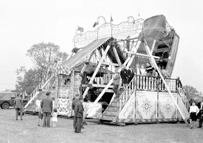Framed Print : Steam powered boat swing fairground ride Framed Print : Steam powered boat swing fairground ride