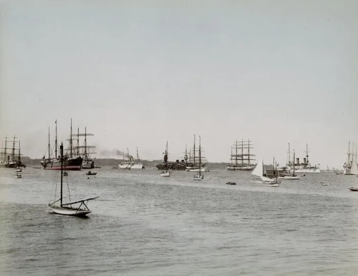 Framed Print : Steam and sailing ships in harbour, Yokohama, Japan Framed Print : Steam and sailing ships in harbour, Yokohama, Japan