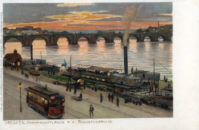 Framed Print : Steam ship landing on River Elbe - Dresden, Germany
