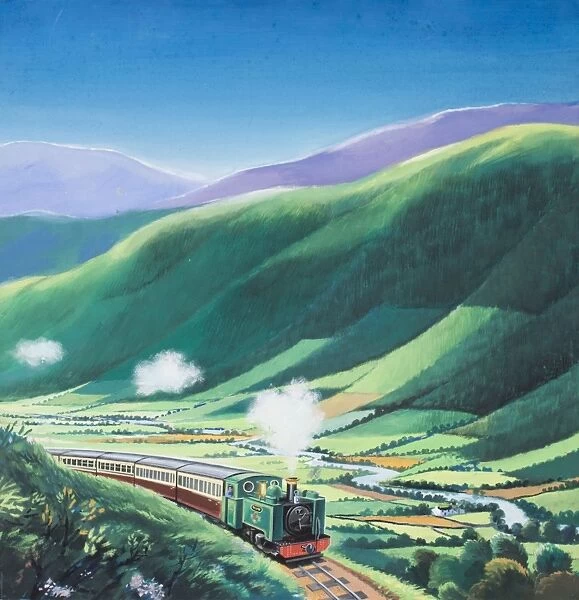 Steam train chugging through a rural landscape