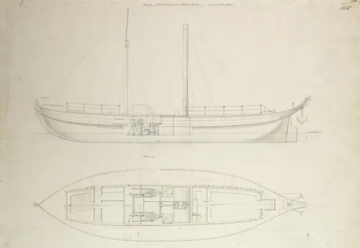 Framed Print : The steam yacht Caledonia, engineering drawing Framed Print : The steam yacht Caledonia, engineering drawing