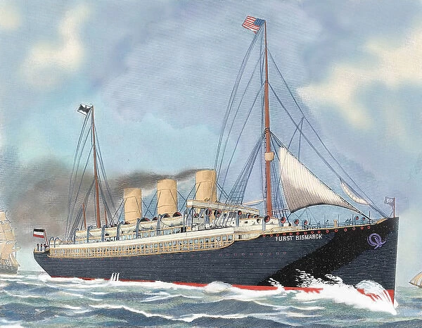 Steamboat Furst Bismarck. Engraving. 19th century