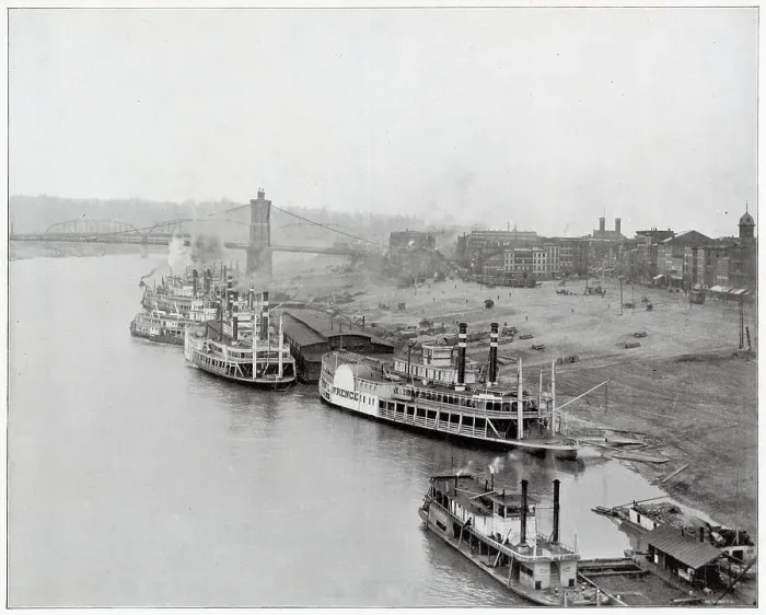 Framed Print : Steamboats on the Ohio river on the Cincinnati river front. Date: circa 1895 Framed Print : Steamboats on the Ohio river on the Cincinnati river front. Date: circa 1895