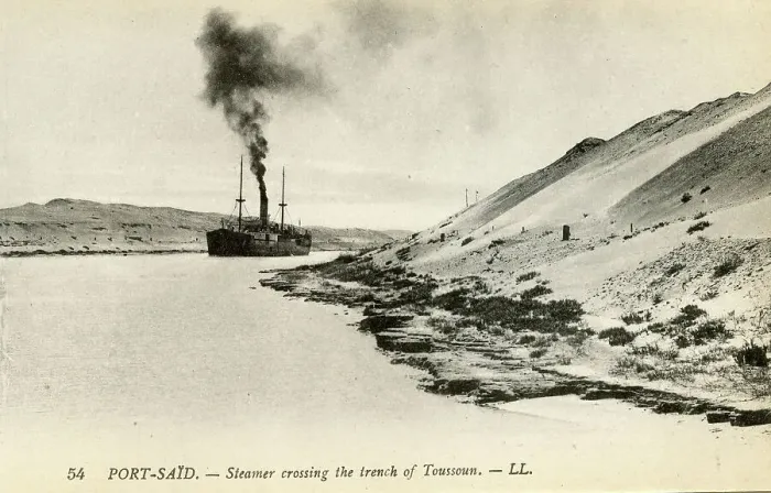 Framed Print : Steamer crossing the trench of Toussoun, Port Said, Egypt Framed Print : Steamer crossing the trench of Toussoun, Port Said, Egypt
