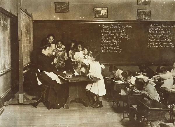 Steamer Glass in Hancock School, Boston. Immigrant children