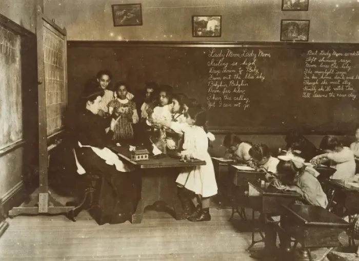 Framed Print : Steamer Glass in Hancock School, Boston. Immigrant children Framed Print : Steamer Glass in Hancock School, Boston. Immigrant children