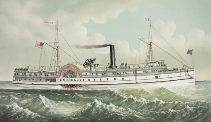 Framed Print : Steamer Penobscot: one of the fleet forming the line between Framed Print : Steamer Penobscot: one of the fleet forming the line between