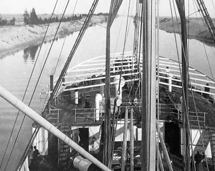 Framed Print : Steamer on the Suez Canal Victorian period Framed Print : Steamer on the Suez Canal Victorian period