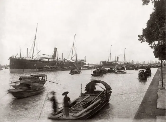 Framed Print : Steamers and small boats, Canton, China, c. 1880 s Framed Print : Steamers and small boats, Canton, China, c. 1880 s