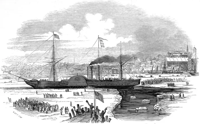 Framed Print : The Steamship Britannia leaving Boston Harbour, USA, 1847 Framed Print : The Steamship Britannia leaving Boston Harbour, USA, 1847