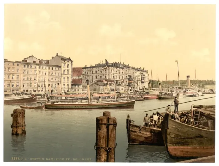 Framed Print : Steamship wharf, Stettin Harbor, Pommeraina, Germany (i. e Framed Print : Steamship wharf, Stettin Harbor, Pommeraina, Germany (i. e