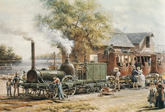 Framed Print : Steamtrain (1850) in New Jersey. Engraving Framed Print : Steamtrain (1850) in New Jersey. Engraving